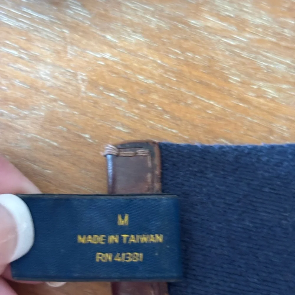 Polo Ralph‎ Lauren Blue Canvas Leather Accent Belt Pony Brass DRing Buckle M